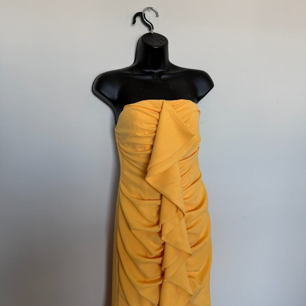 C/Meo Collective Womens Strapless Ruffle Dress M Marigold Yellow Wedding Guest - Picture 4 of 10